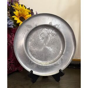 Vintage Hand Wrought Aluminum Floral Charger Plate